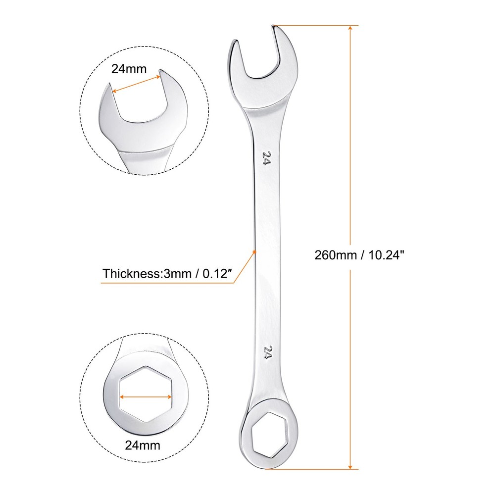 Thin Combination Wrench with Offset 6-Point High Carbon Steel 24mm