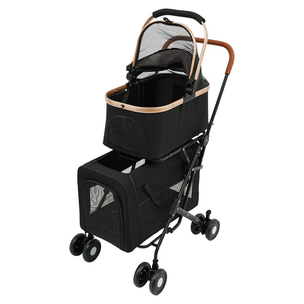 2-Tiers Foldable Small & Medium Dogs Stroller Pet Stroller Dog & Cat Stroller