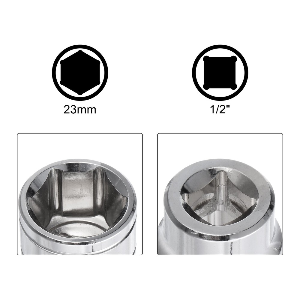 2pcs 6-Point Shallow Socket 1/2" Drive 23mm 24mm Cr-V Metric Socket