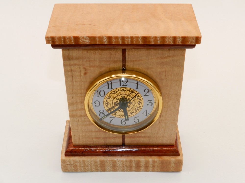 Handmade Desk Clock with quartz movement. Made from CURLY MAPLE & BUBINGA! #12