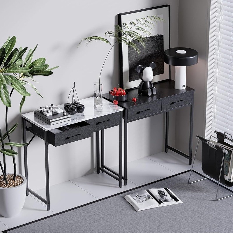 Compact Computer Desk W/ Storage Drawers Small Spaces Home Office Study Black