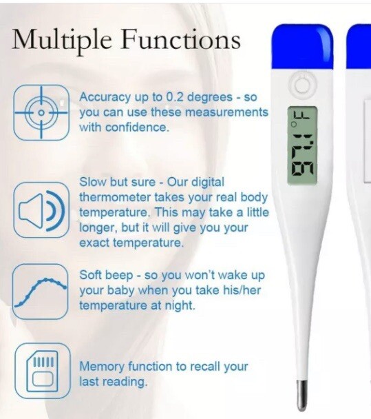 QQcute Digital Body Thermometer - Clinical Basic Thermometer Waterproof Tip