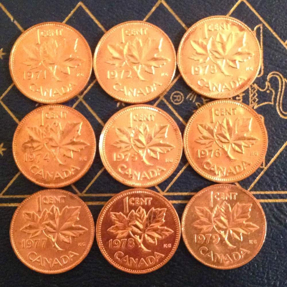 1971 - 1979 UNC / RED Mint State PENNY SET (9 COINS)