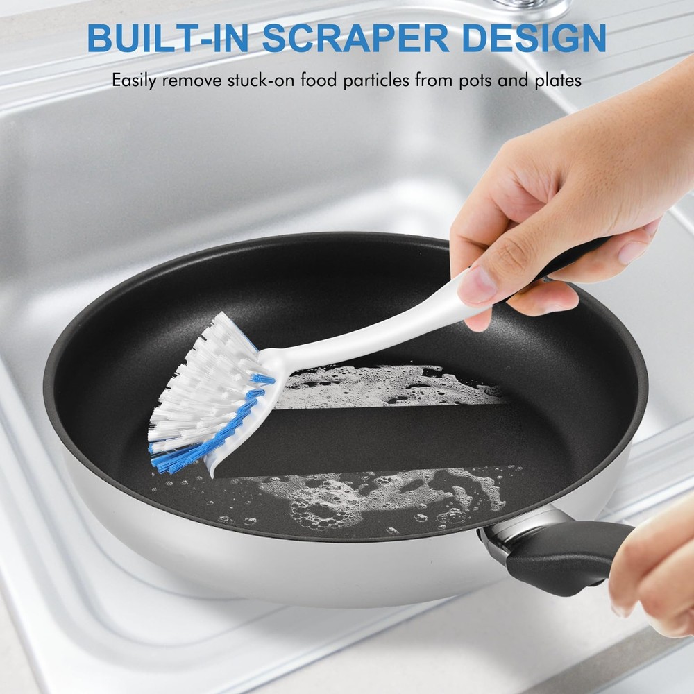 Dish Brush with Handle 2 Pack Stiff Bristles Scraper / Cepillo Cocina