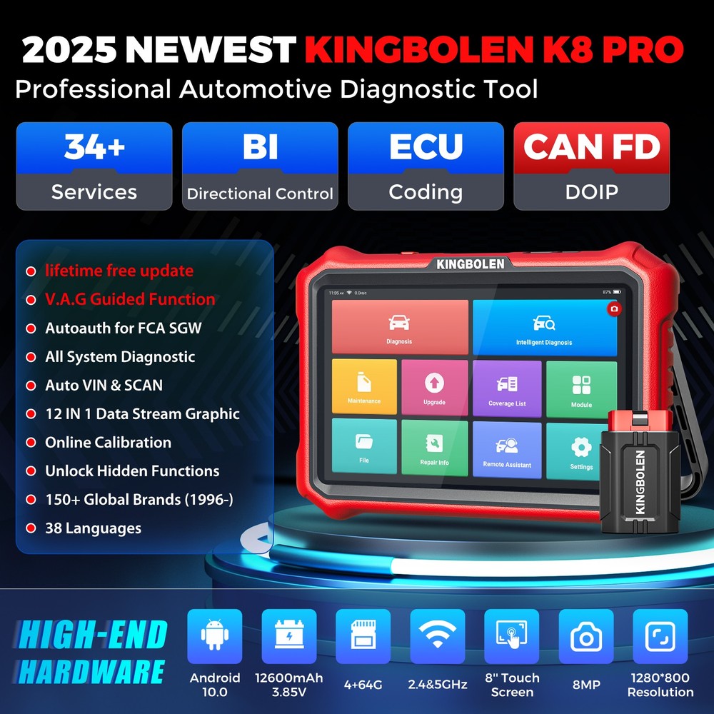 KINGBOLEN K8 PRO OBD2 Scanner Car Diagnostic Tool Coding All System CANFD DOIP