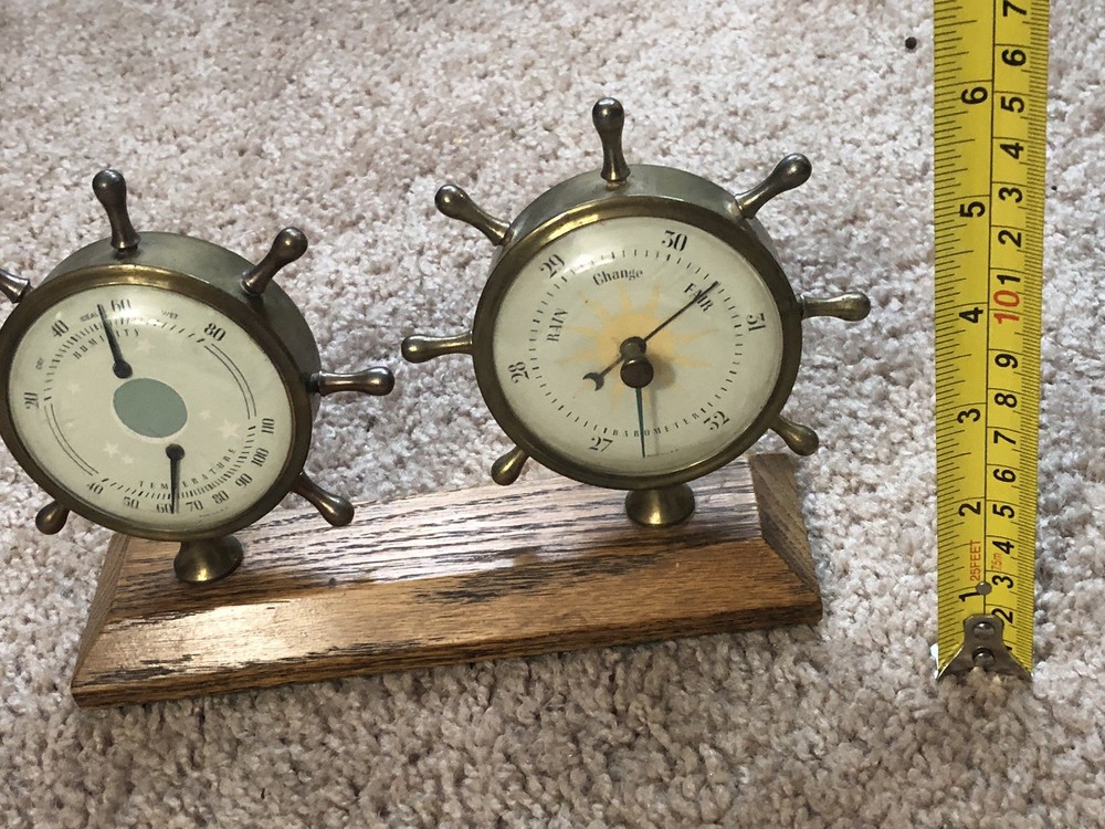 Vintage Barometer Thermometer Ships Wheel