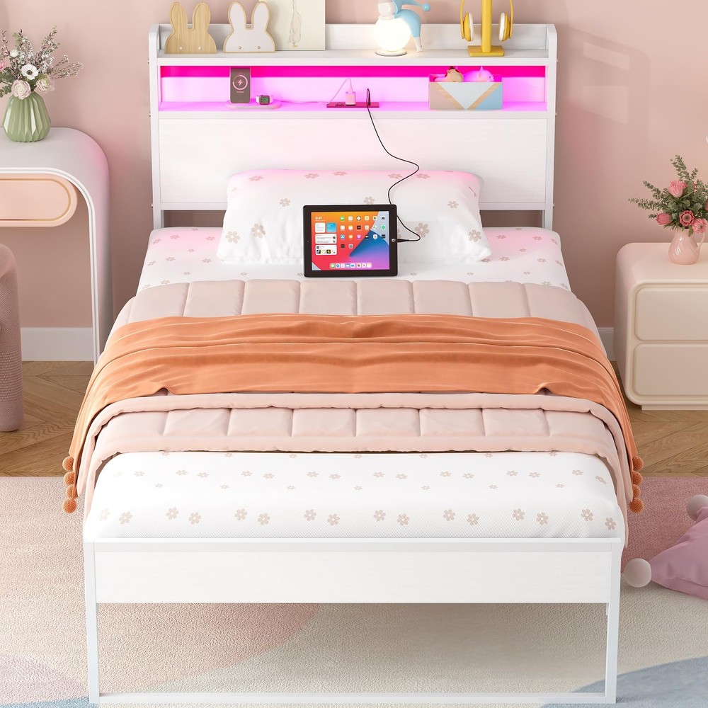 Headboard for Full Size Bed Frame with 2 Tier Storage, with Outlets, USB and ...