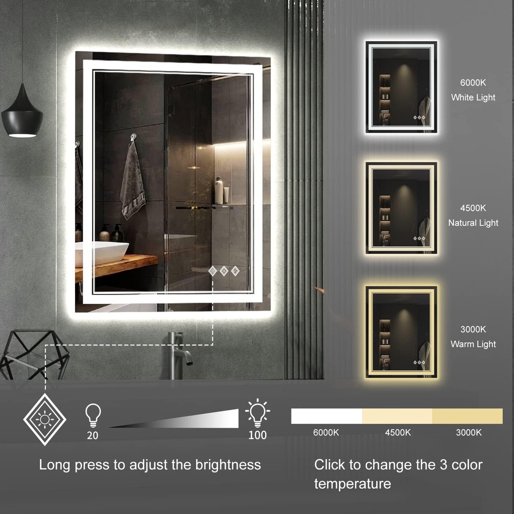 LED Bathroom Mirror, 24x32 Inch Gradient Front and Backlit LED Mirror
