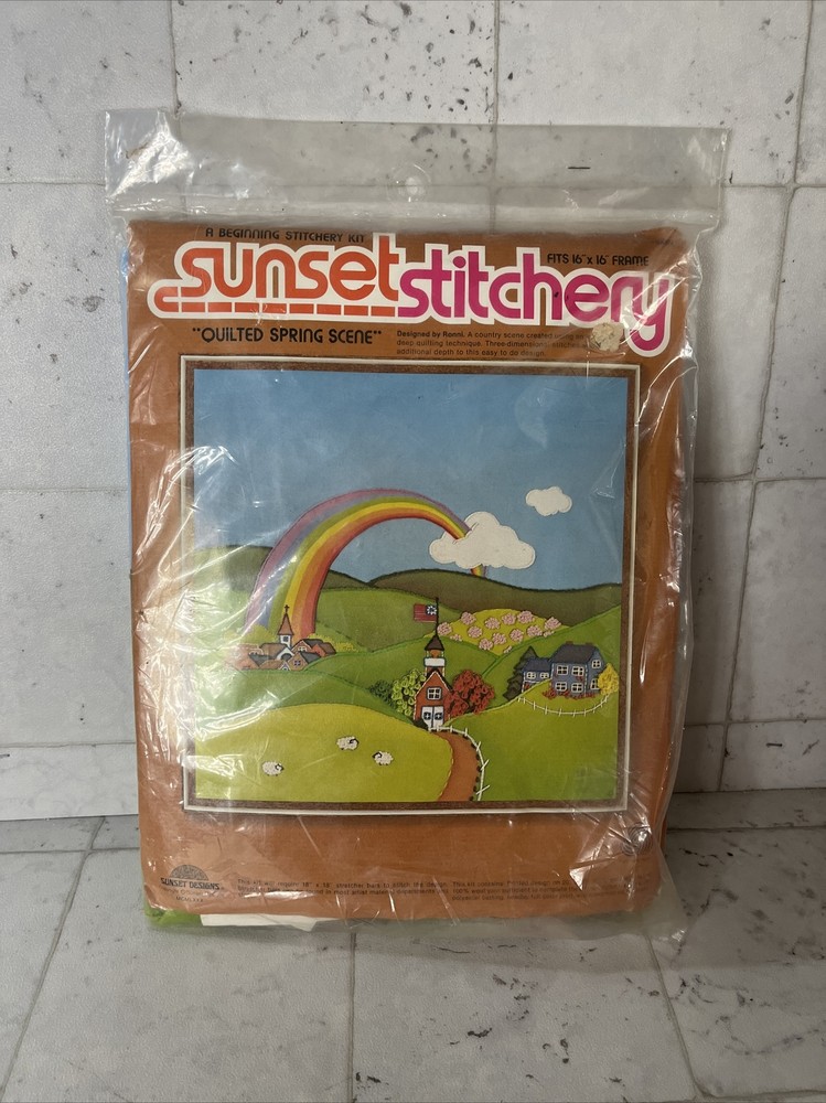 SUNSET STITCHERY deep quilting kit NWT rainbow & church Spring Scene 3D