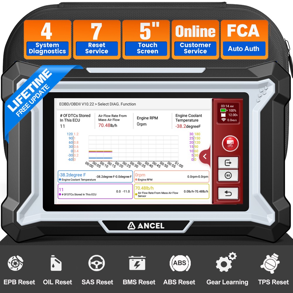 ANCEL DS100 Car Reader OBD2 Scanner Diagnostic Tool Live Data ABS SRS TCM ECM