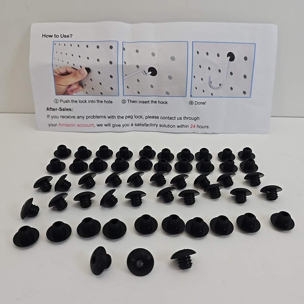 Pegboard Hook Locks, 50 Pcs, Black, Use to Stop Hooks from Falling Off