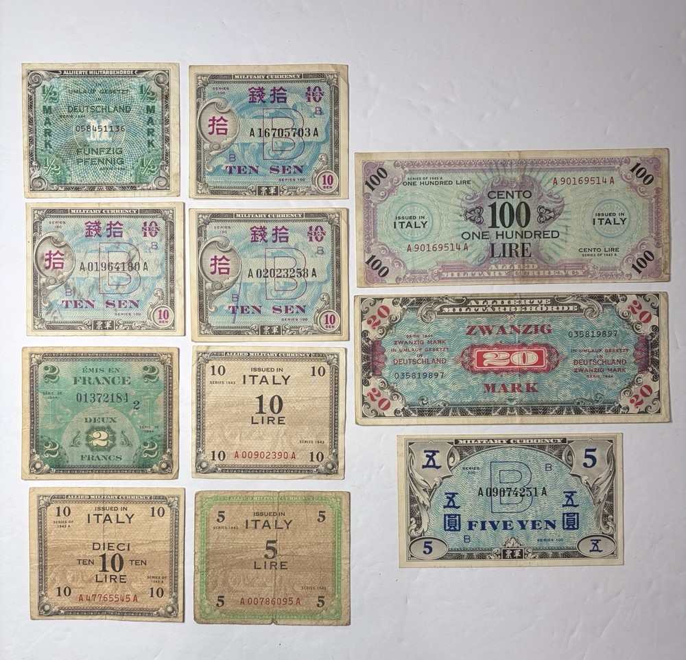WWII  Military Currency Lot (11 Notes)