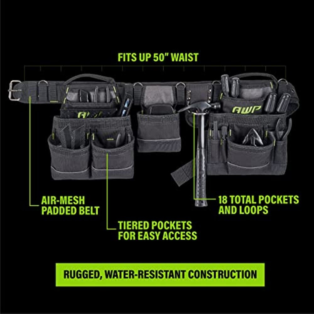 AWP General Construction Carpenter Tool Rig | Padded Adjustable Tool Belt |
