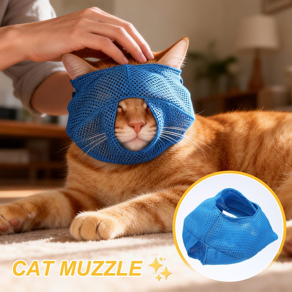 Cat Muzzle Breathable Mesh Muzzle Circumference 9-10 Inches Dark Blue