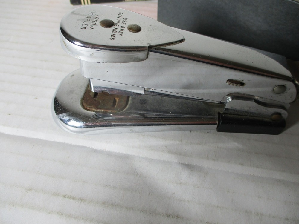Vintage Arrow Chrome No. 105 Stapler STAPLING MACHINE ORIGINAL BOX INSTRUCTIONS