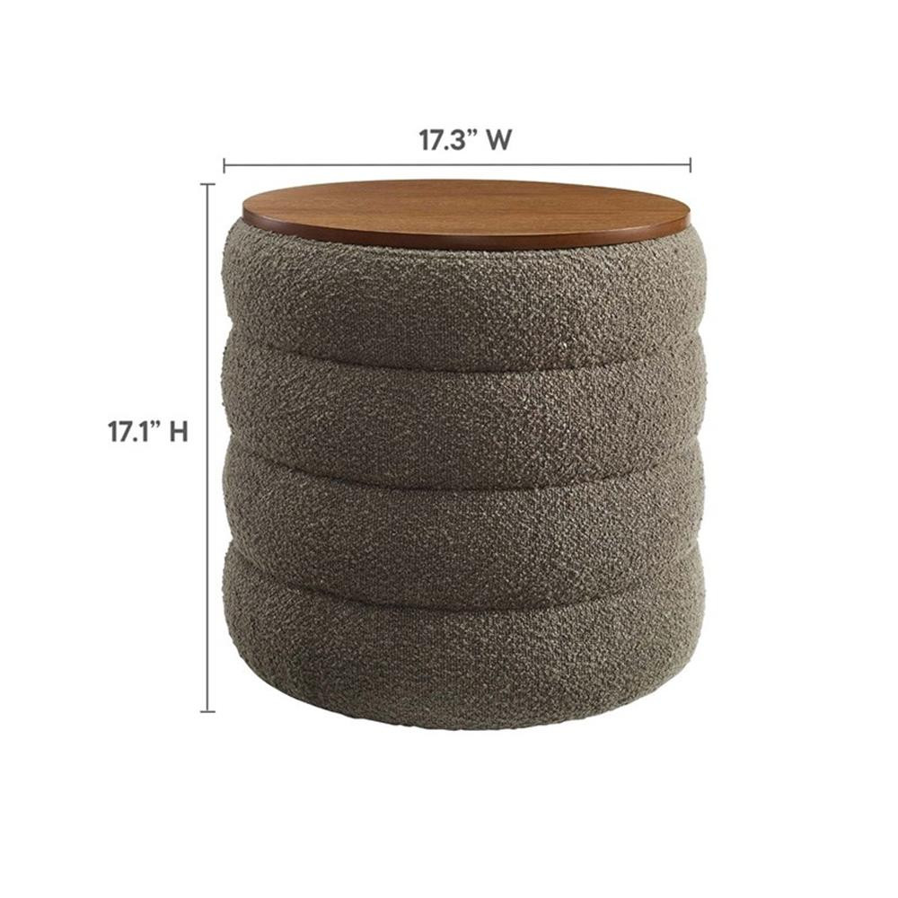 Mezzo Round Boucle Fabric Storage Ottoman in Pebble