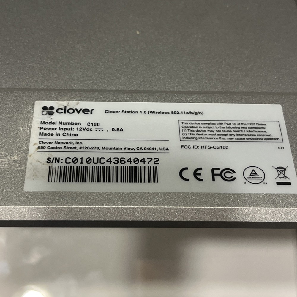 CLOVER C100 13" Touch Screen POS System No Cord