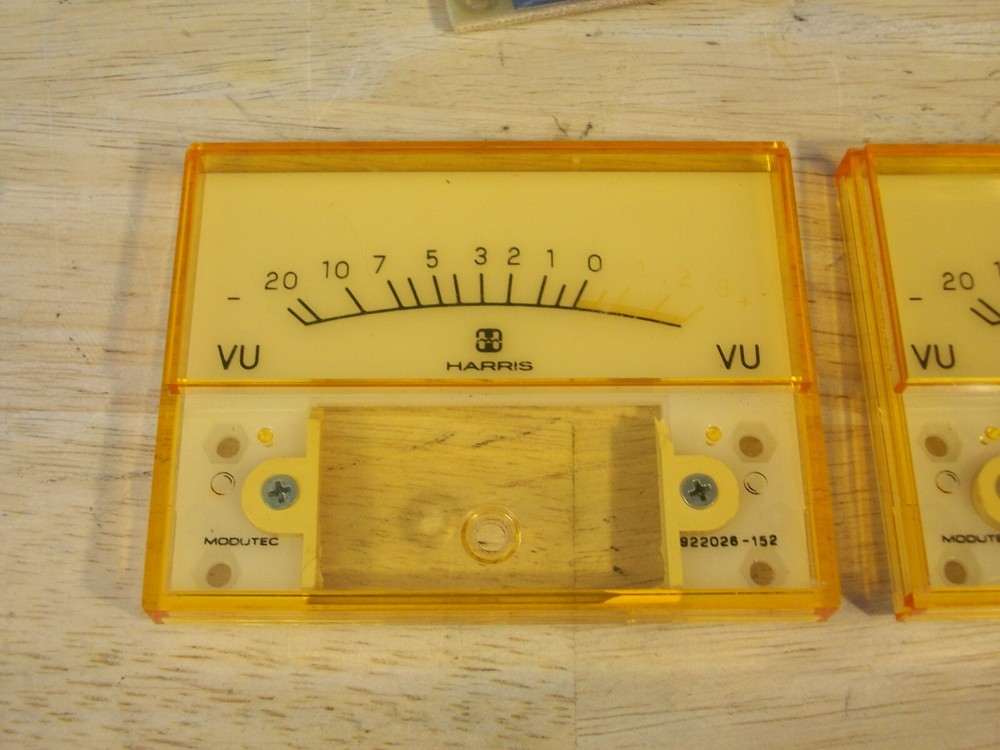 Three Harris analog - VU METERS - + 2 extra faceplates, from Medalist 12 console