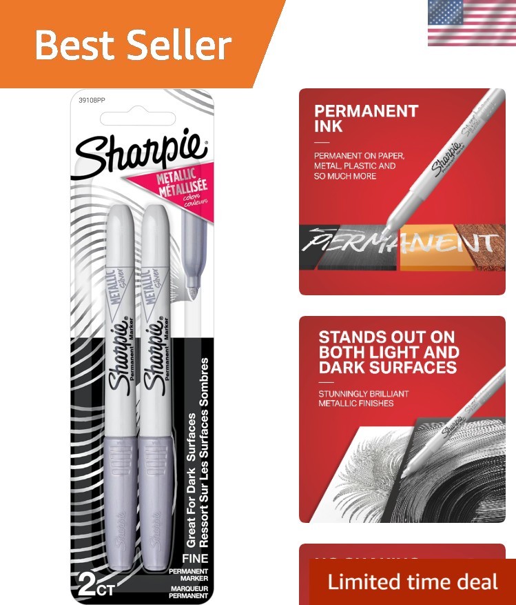 Opaque Silver Permanent Markers, Fine Point, 2 Count - Perfect for Dark Surfaces