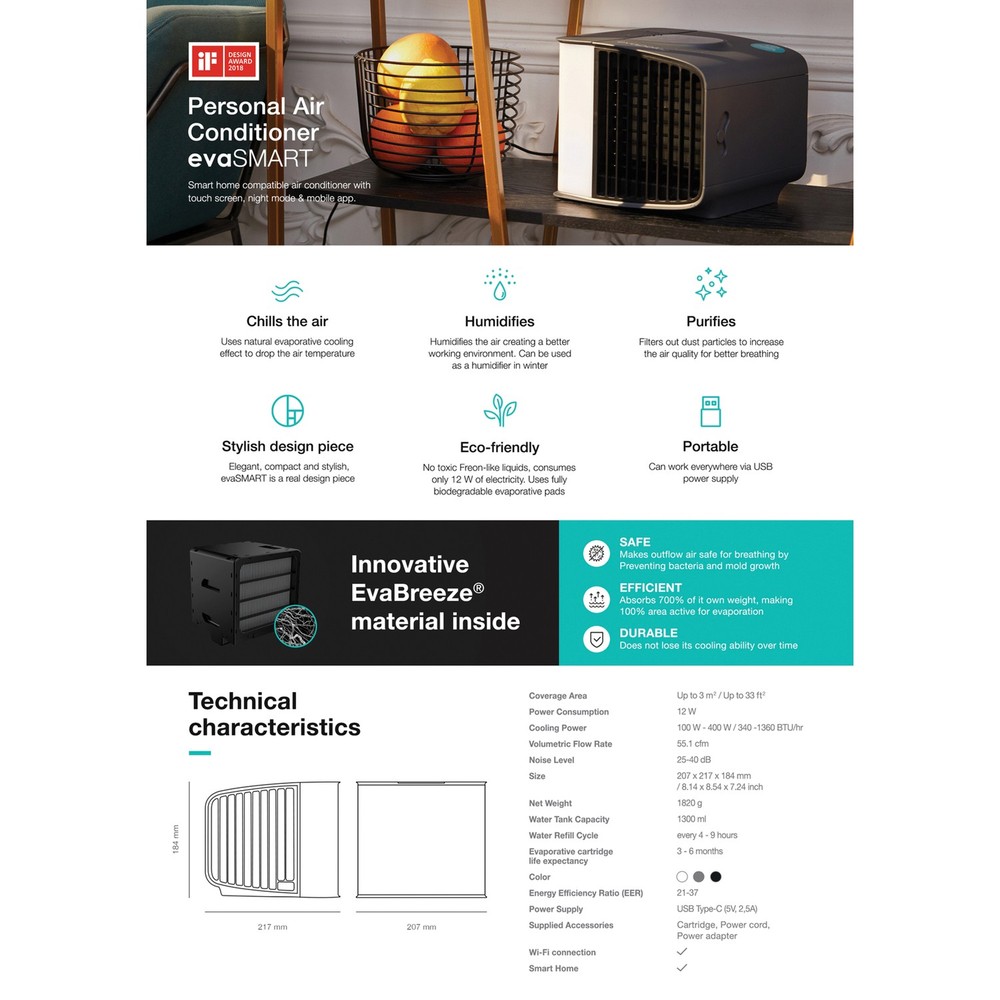 12.5W evaSMART Personal Air Cooler