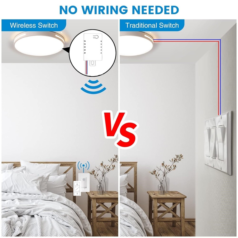 Smart Wireless Light Switch Kit No Wiring Dimmer Remote Control Work with Alexa