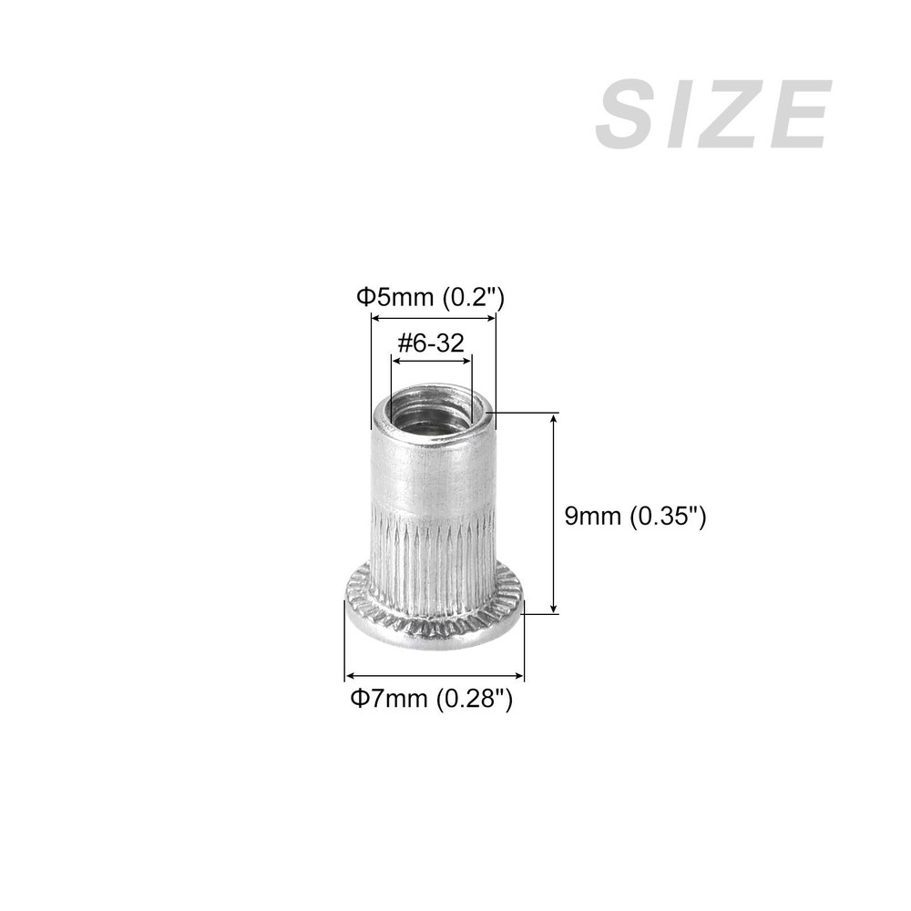 100Pcs Rivet Nuts #6-32 Aluminum Alloy Knurled Threaded Insert Nuts Silver