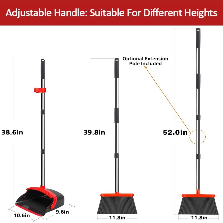 Brooms with Dustpan Combo Set， with 52" Long Handle, Dustpan Teeth with self-...