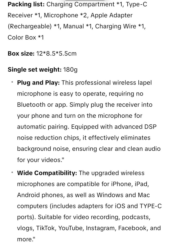 KUKIHO Wireless Lavalier Microphone for iPhone iPad Android With Charging Case A