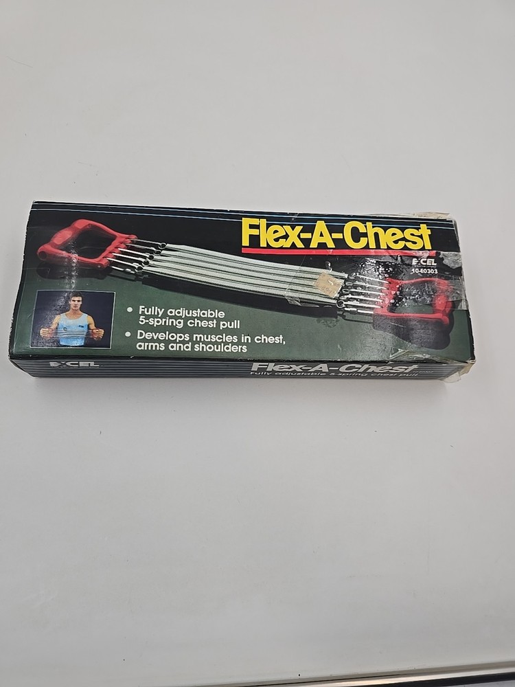 Red Handle Flex-A-Chest 5 Spring Chest Pull Gym Exerciser By Excel New Open Box