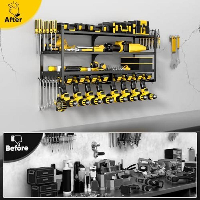 Heavy Duty Tool Organizer Wall Mount 4 Layer Storage Rack 8 Drill Holder New