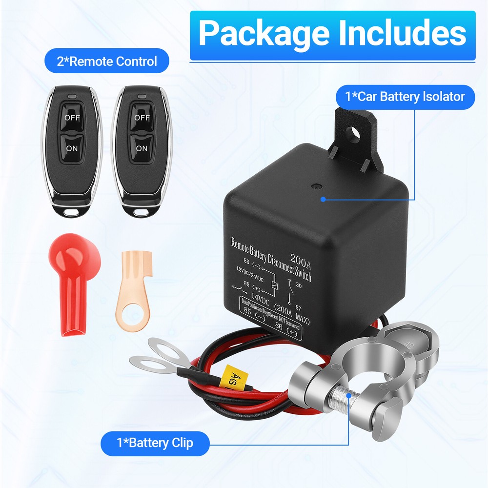 Wireless Dual Remote Car Battery Disconnect Relay Master Kill Cut-off Switch US