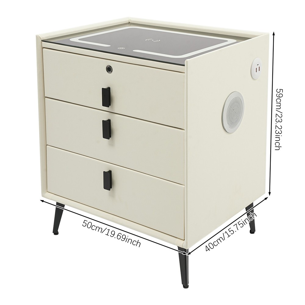 Smart Bedside Table Nightstand 3 Drawers- End Table with USB&Wireless Charging