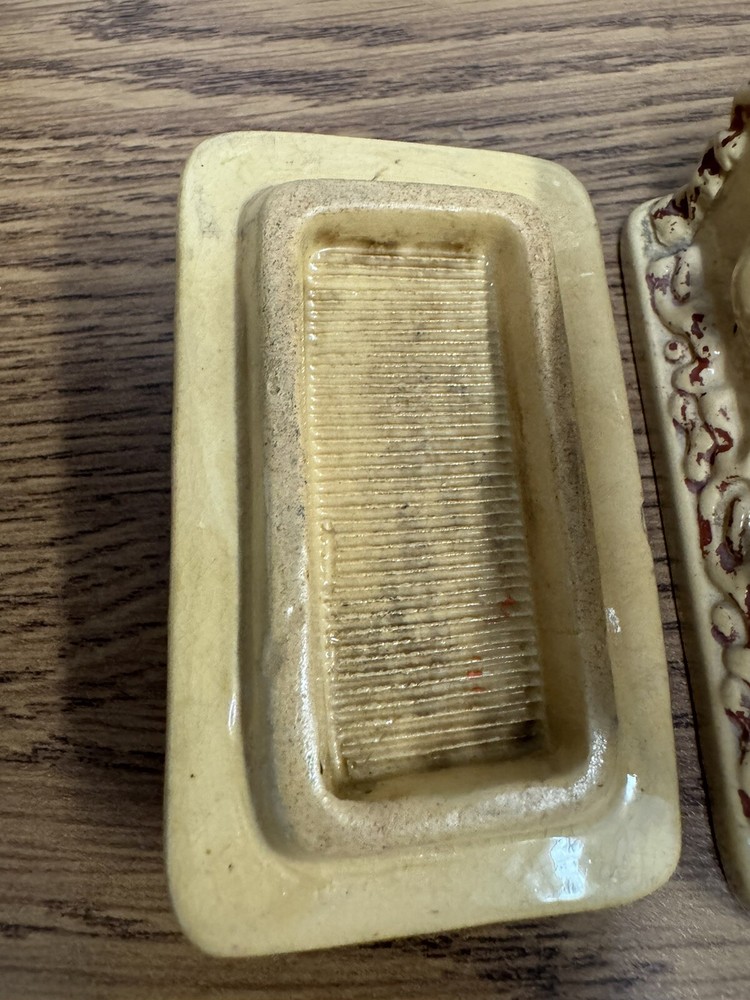 ANTIQUE YELLOW WARE MATCH SAFE W/ STRIKER STAMPED ON BOTTOM