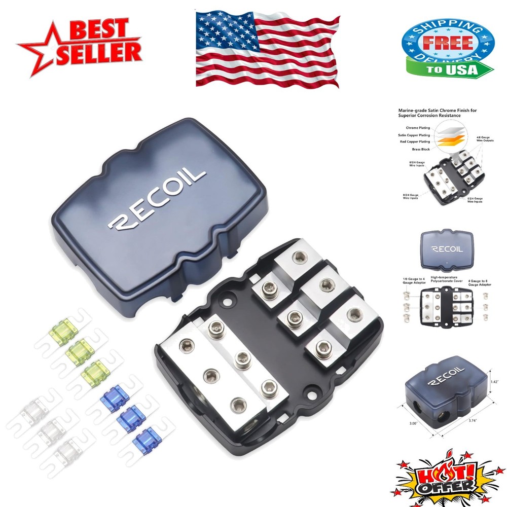 Durable 3-Way Mini Fused Distribution Block: Connect Multiple Amplifiers Easily