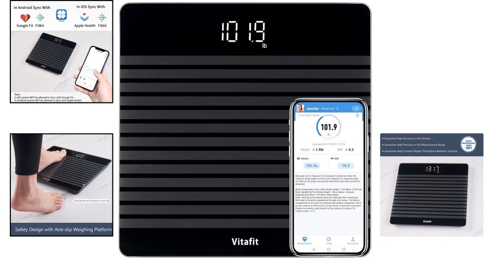 Smart Digital Bathroom Scale with BMI Tracking & App Integration, Black