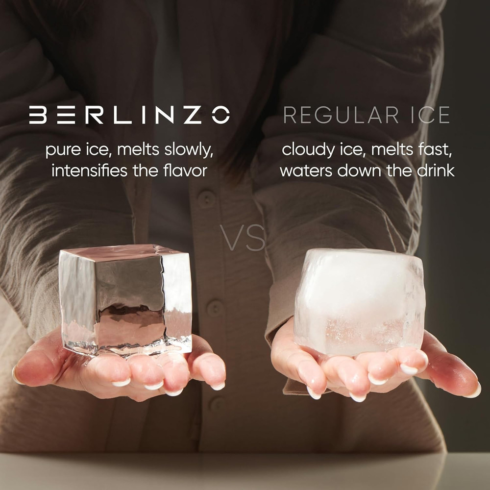 Berlinzo Premium Clear Ice Cube Maker with Conversation Ice Prints – 4 Large 2.1