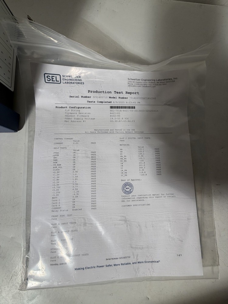 SEL-751A Feeder Protection Relay 24–48V Schweitzer Engineering Laboratories