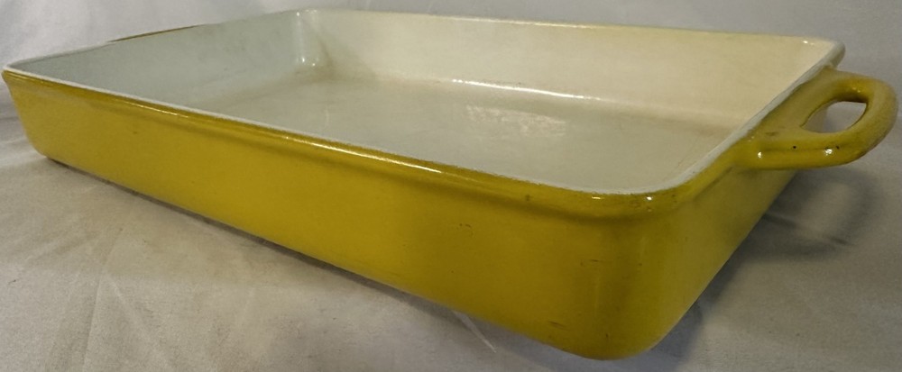 Yellow Enamel Cast Iron Rectangular Baking Dish - Scandinavian MCM Style