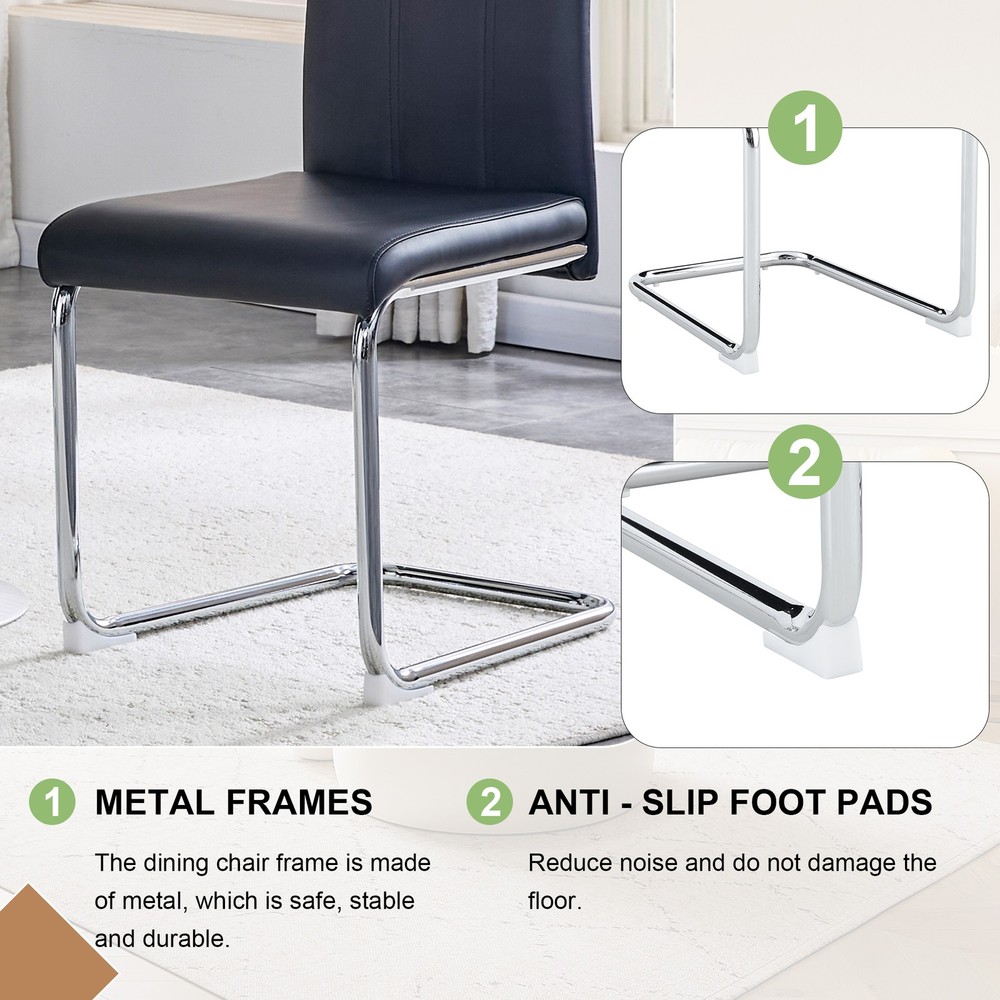 4-Pack Black PU Upholstered Dining Chairs - Modern High-Back Side Chairs with