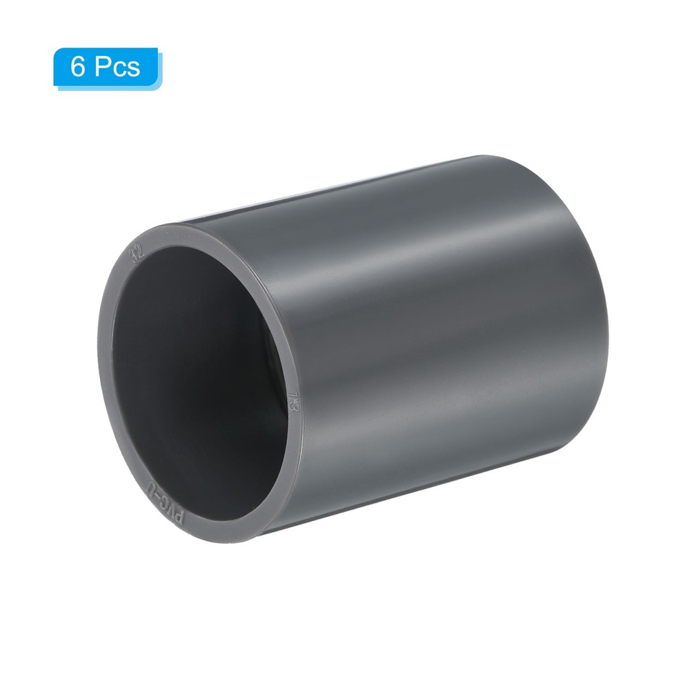 UPVC Pipe Fitting 1.26" Socket, 6pcs Straight Joint Adapter Connector, Grey