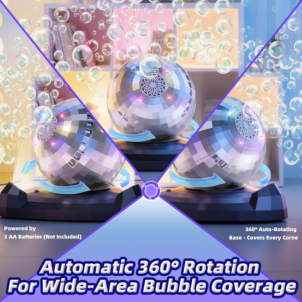 Bubble Machine for Kids & Toddlers 1-3, Automatic Disco Bubble Blower Maker with