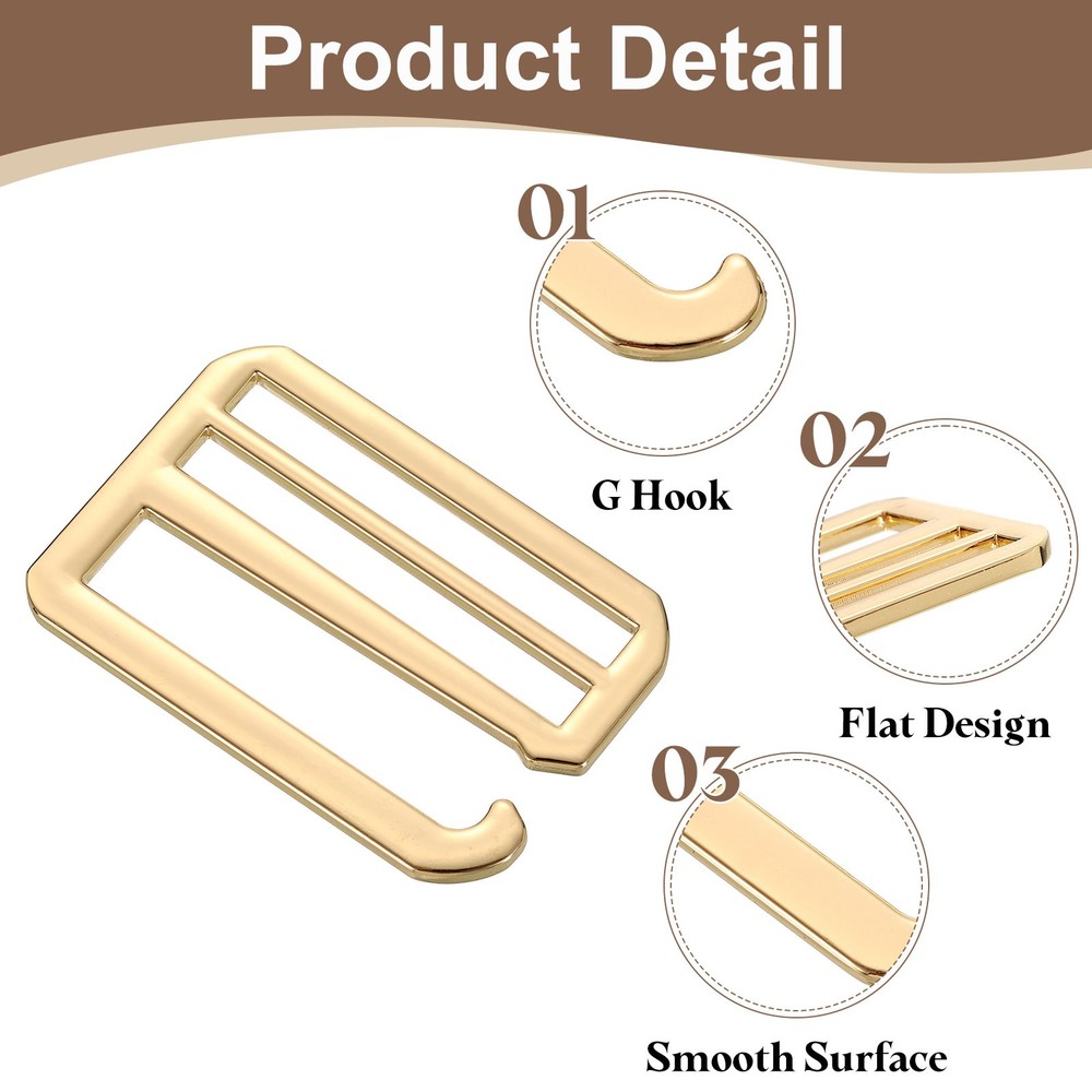 2Pcs G-Hook Webbing Buckles, 50mm Flat Tri-Glide, Light Gold