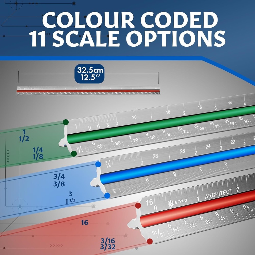 Color-Coded 12" Architectural Scale Ruler - Safe Design & Supreme Precision