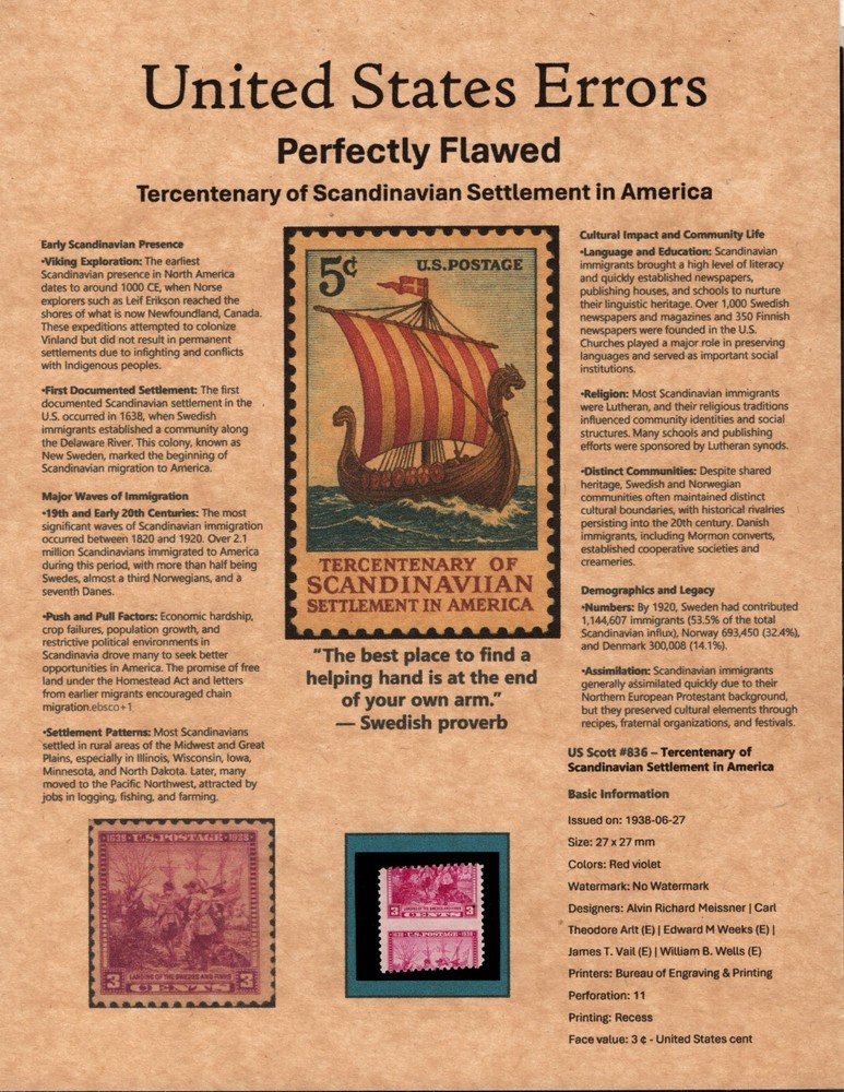 Perfectly Flawed SN 836 MDG - Misperf on Presentation Panel 8.5” X 11”