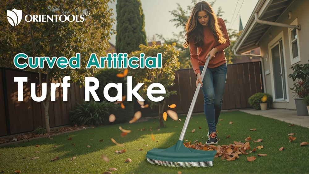 Adjustable Artificial Turf Rake - Curved Grass Rake with Telescopic Handle for L