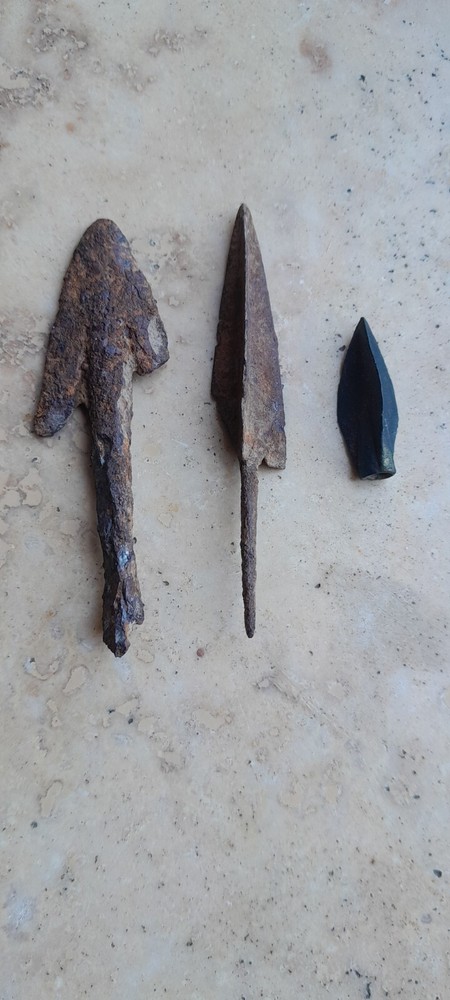 Medieval arrowheads. 2 iron. 1 copper.