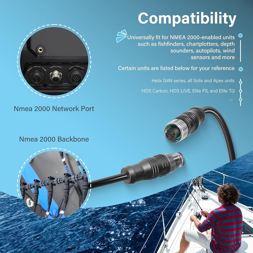 NMEA 2000 (N2K) 6 Meter Backbone Drop Extension Marine Network Cable for Garmin