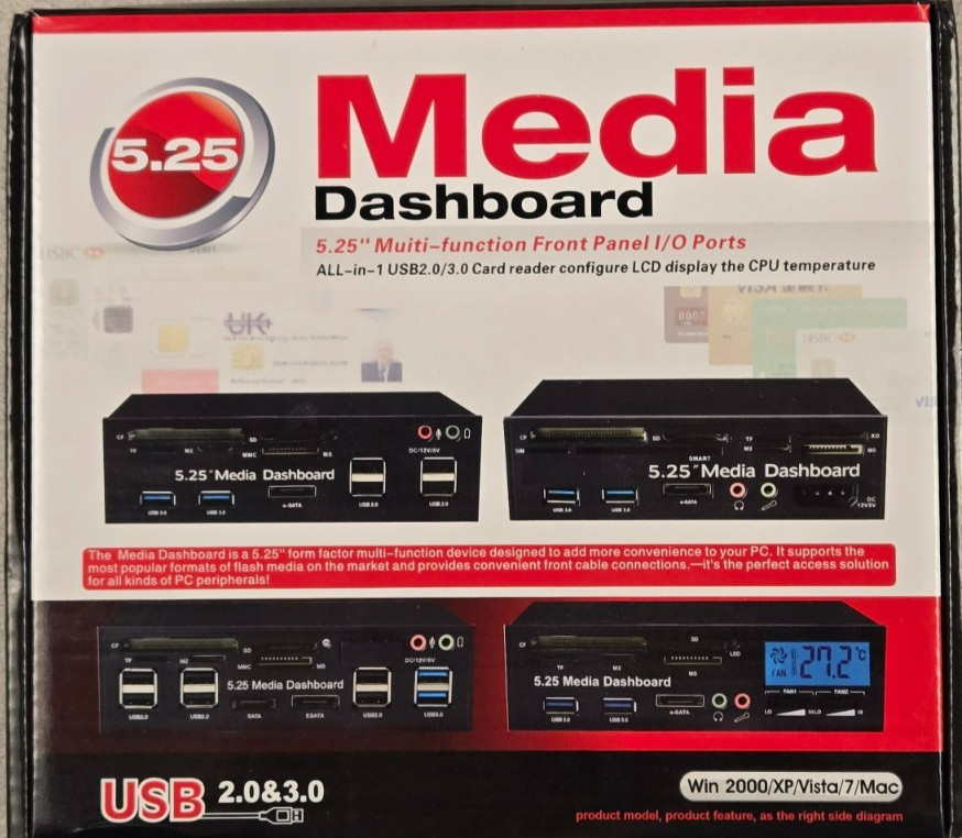 Front Panel 5.25" Dashboard Media Audio eSATA SATA Card Reader USB 3.0 2.0 (b7)