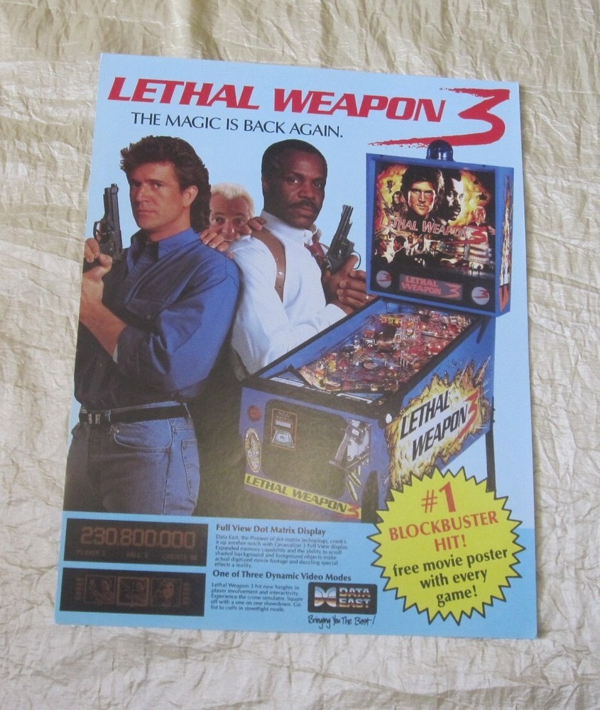 1992 DATA EAST LETHAL WEAPON 3 PINBALL FLYER