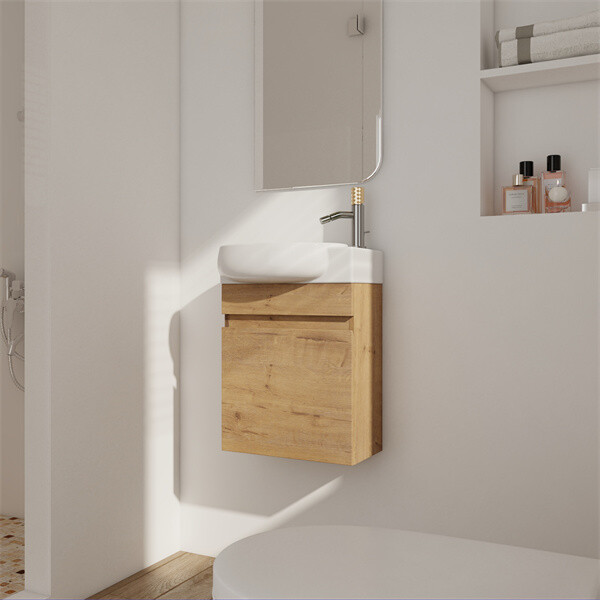 16'' Bathroom Vanity with Ceramic Sink Combo Wall Mounted Small Cabinet